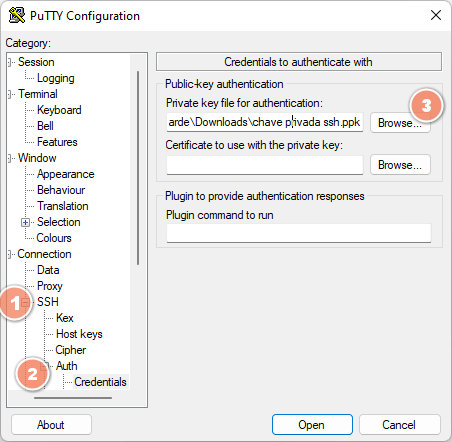 Adicionar chave privada SSH no PuTTY